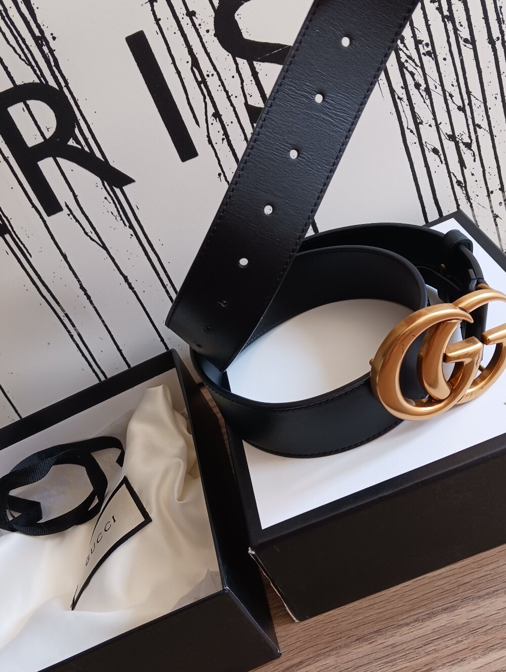 Gucci Black Leather Belt With Double GG Buckle Size 80-32 - Picture 6 of 10